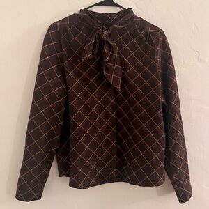 Sanctuary Brown Plaid Tie-Neck Blouse